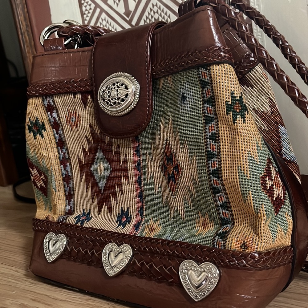Texas Leather Manufacturing Aztec Pattern Purse - image 2